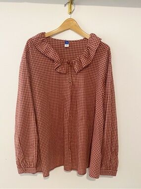 Old Navy Rust Gingham Ruffle Collar Button-Down Shirt